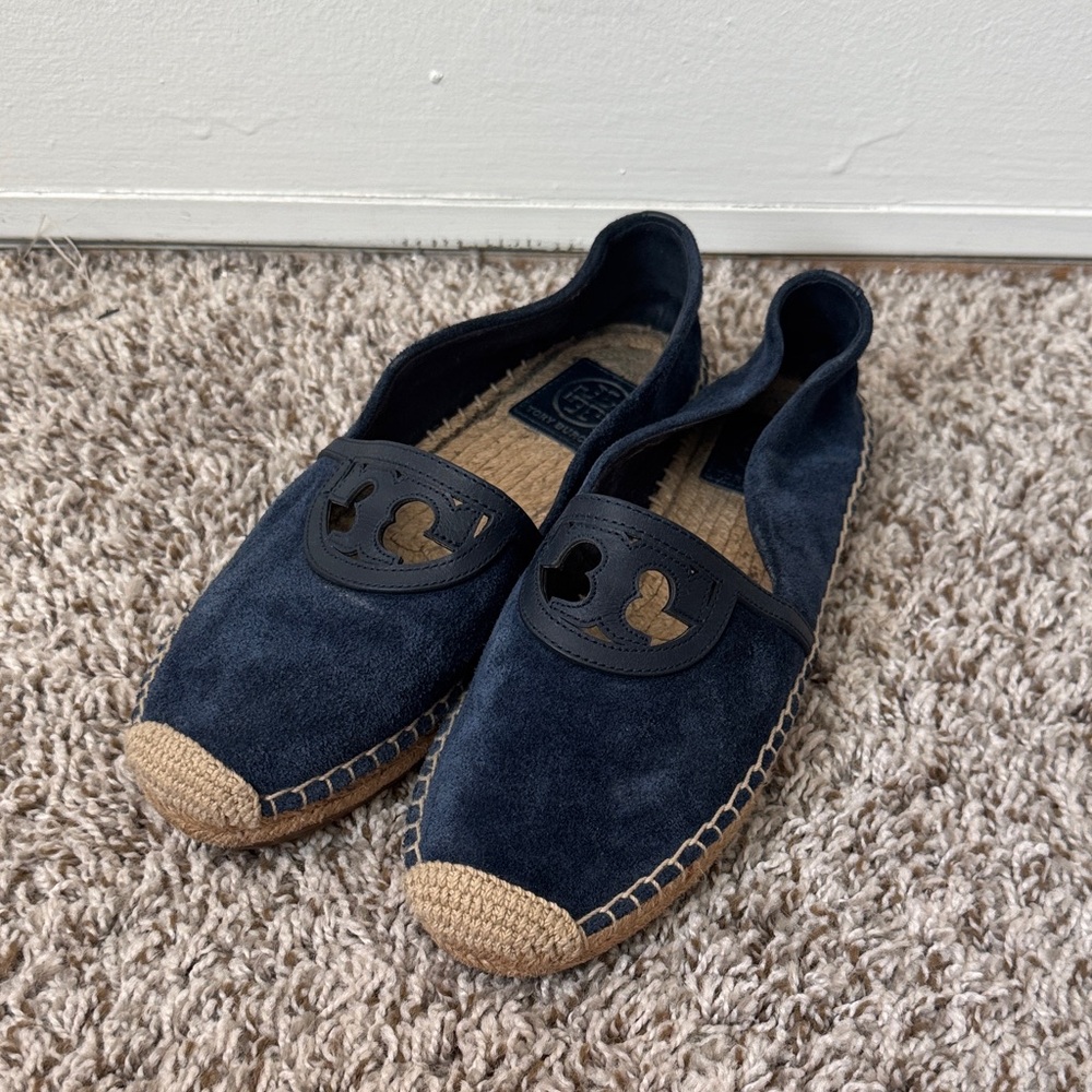 Tory Burch 7.5 Sidney Navy Blue Suede Espadrille Flats - Picture 2 of 10
